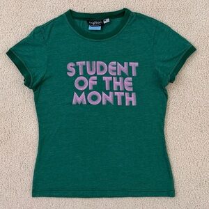 Y2K Green Tee with Pink 'Student of the Month' Print